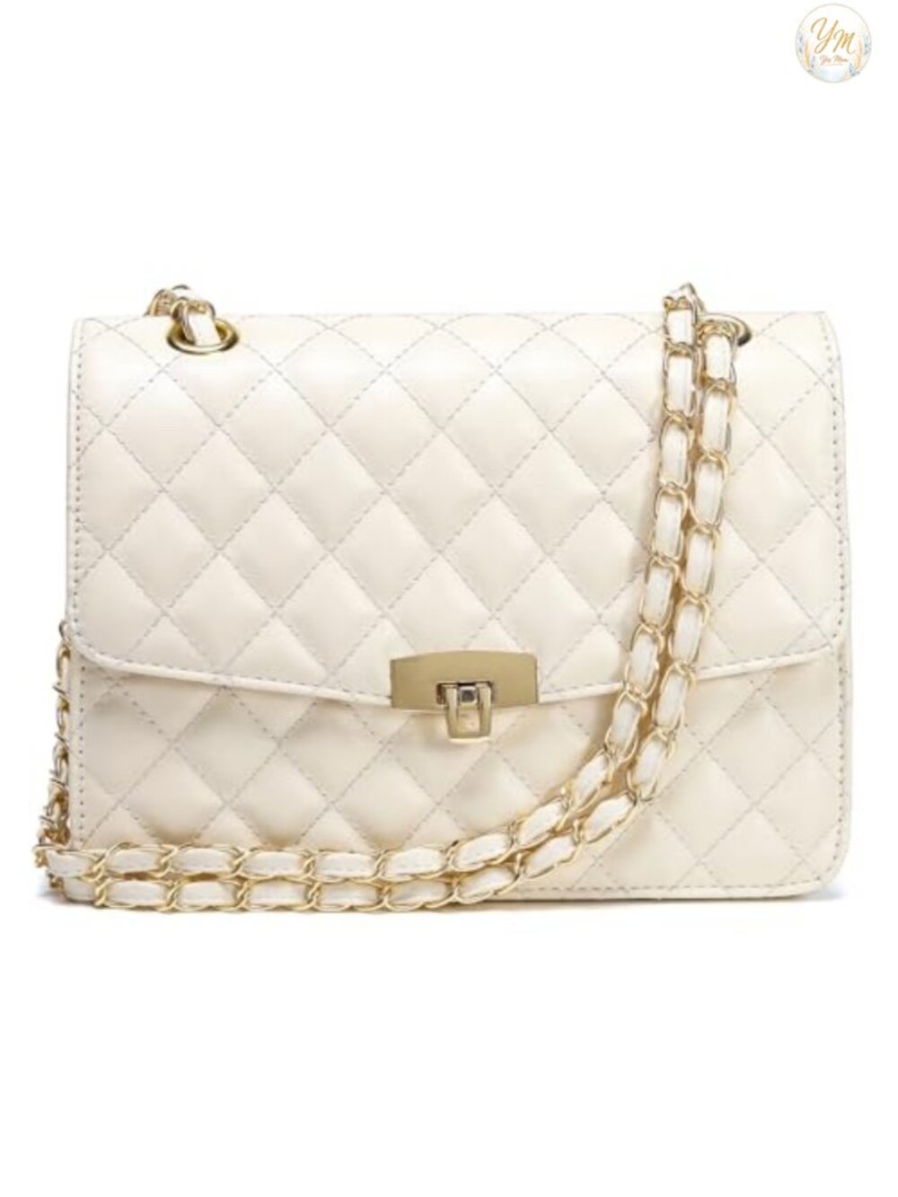 Quilted Vegan Leather Crossbody Bag Chain Strap Satchel
